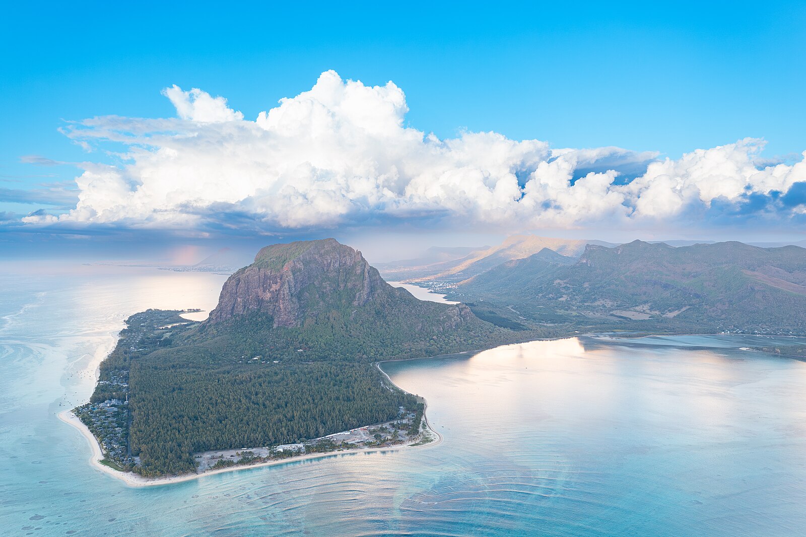 Aerial view of Le Morne Brabant peninsula and lagoon, Mauritius