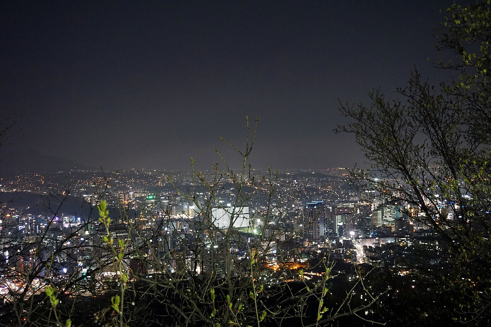 Seoul city skyline at night viewed from Namsan Mountain, South Korea