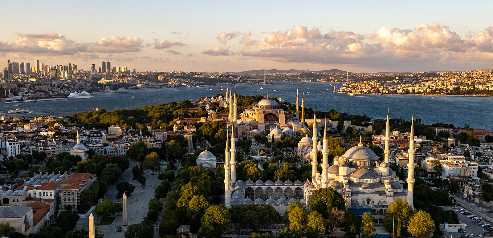Istanbul historical peninsula with Hagia Sophia and modern skyline, Turkey
